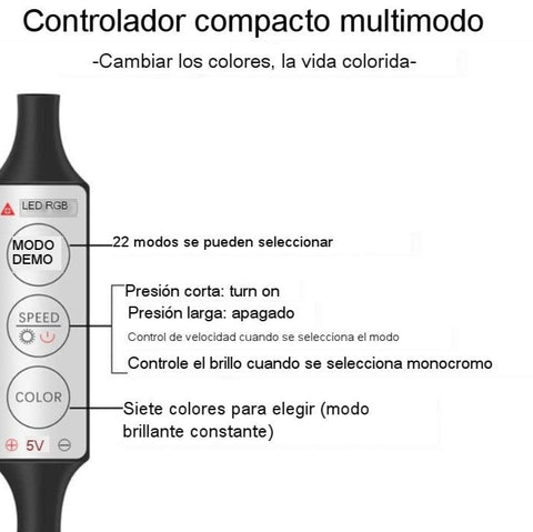 Tira de luz ambiente multifuncional 7 colores RGB para coches